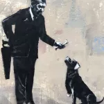 Banksy Paris 2018 giving dog a bone