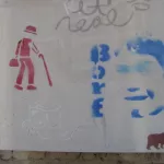 IN Bloomington figure with cane