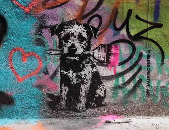 Being Creative NYC dog with paintbrush ph J Rojo for BSA