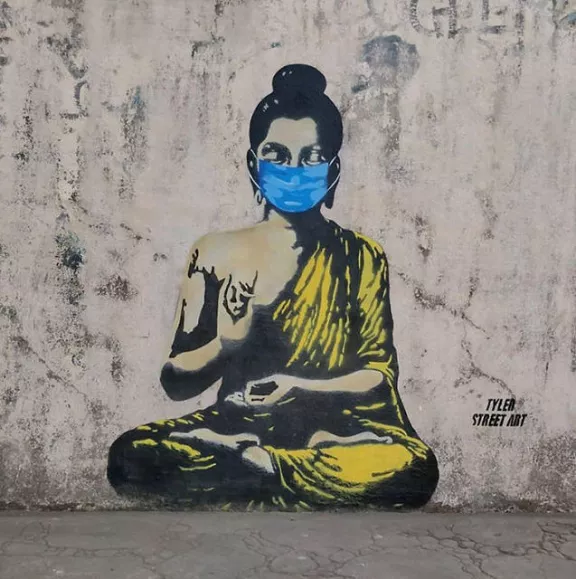Tyler Street Art IN Mumbai Buddha masked