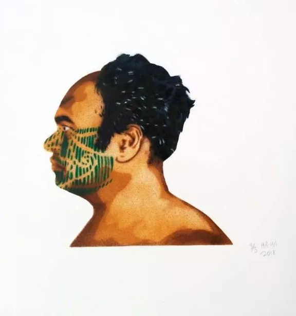 Regan Tamanui Ha Ha Self Portrait with Superimposed Tamoko
