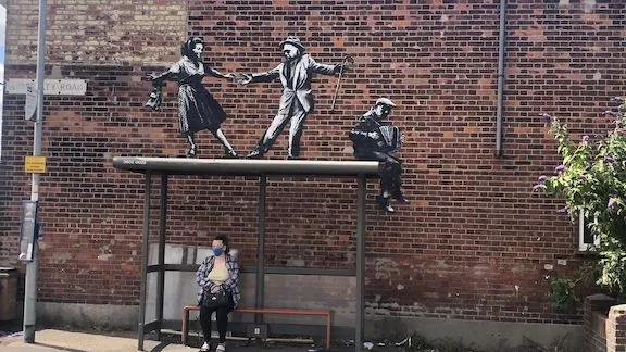 Banksy Dancing on Bus Stop GreatYarmouth