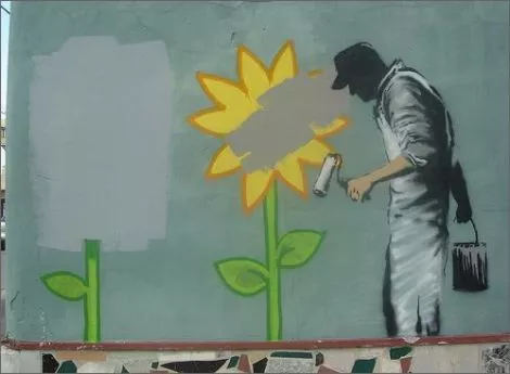 Banksy New Orleans Grey Ghost flowers