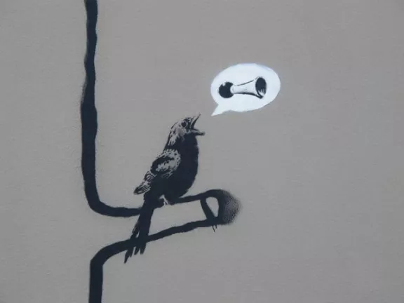 Banksy SF Mission honking bird detail