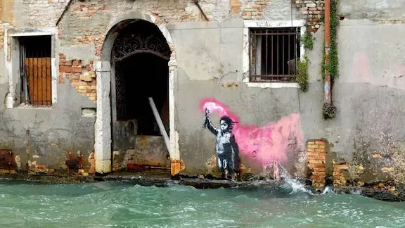Banksy Venice holding flare