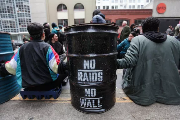 SF Financial District ICE protest No Raids No Wall