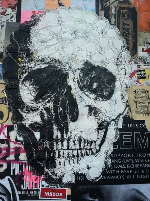 SF Valencia St. DAP wall skull on doilies