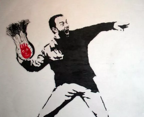 HANKSY throwing flowers spoof