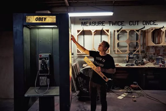 Shepard Fairey Damaged LA Public Telecom cut out