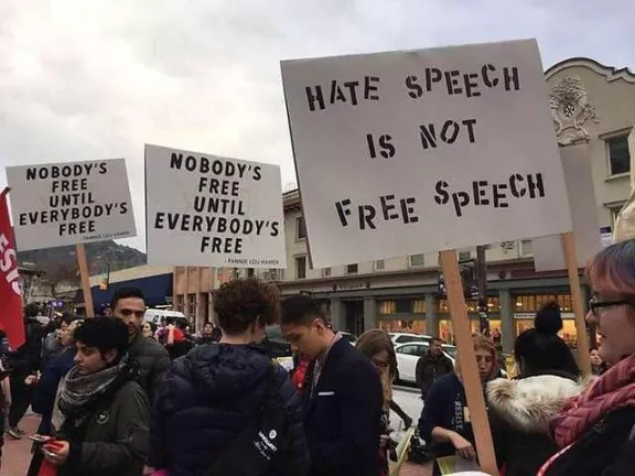 CA East Bay Berkeley Protest Sign Hate Speech