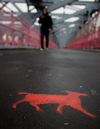 NYC red goat Williamsburg Bridge