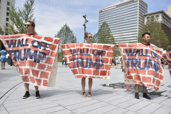 OH Cleveland GOP Protest Wall of Trump