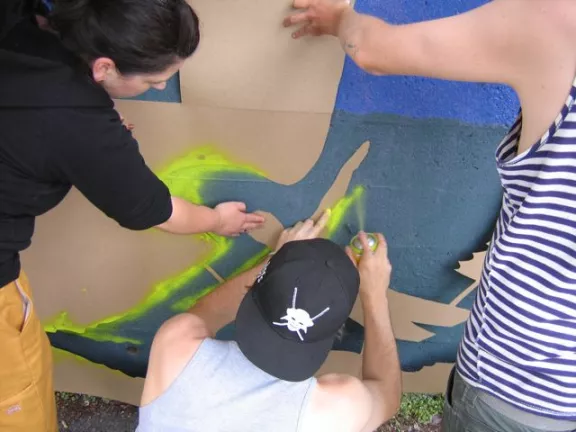 WA Seattle Stencil Jam painting bird
